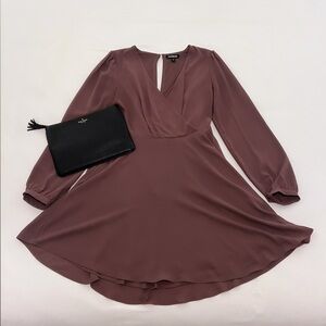 Express- Long Sleeve Surplice Fit + Flare Dress